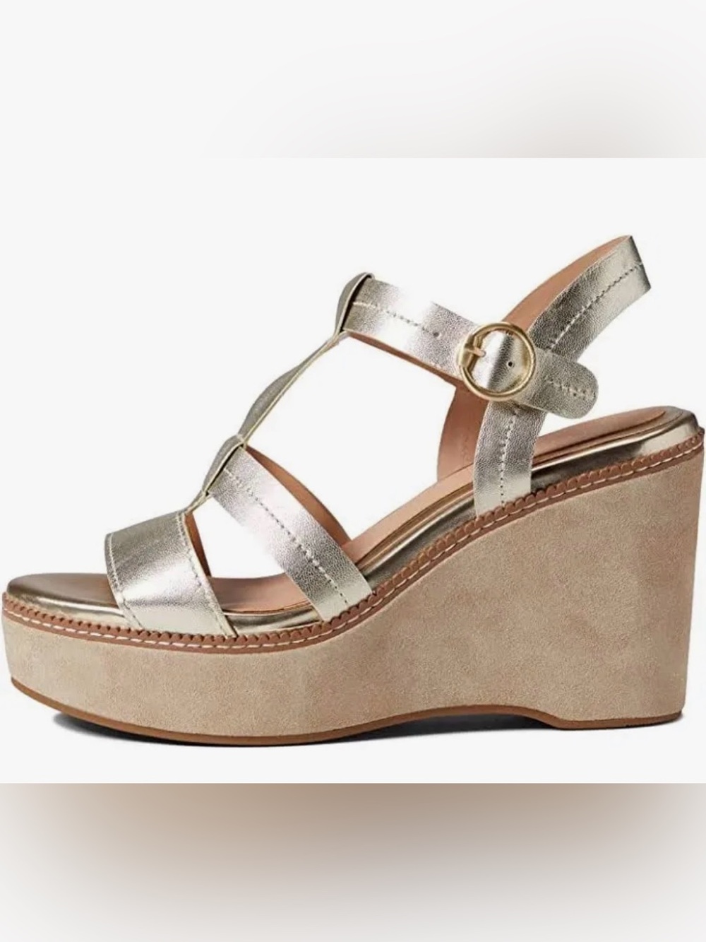 Cole Haan Cloudfeel All Day Wedge Sandal Gold Leather Strap Size 7 - Picture 2 of 3